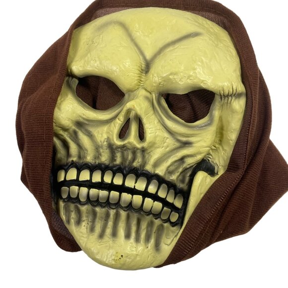 Halloween Skull Mask With Brown Hood Full Face Cover Adult Size - Picture 4 of 8